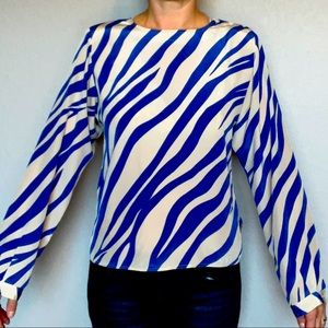 Vintage Liz Claiborne Blue Tiger Stripe Blouse